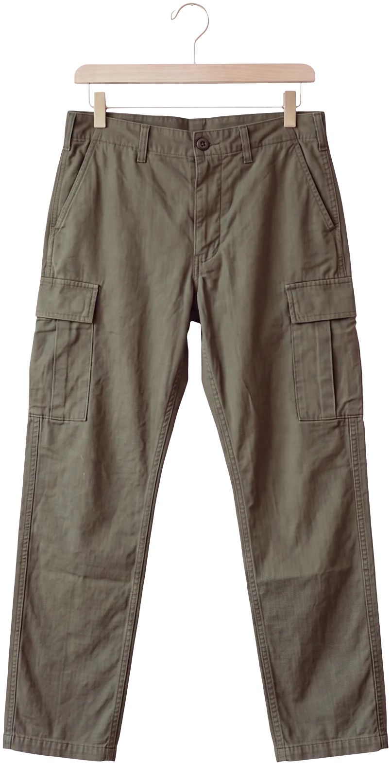 Olive cotton cargo trousers with thigh pockets